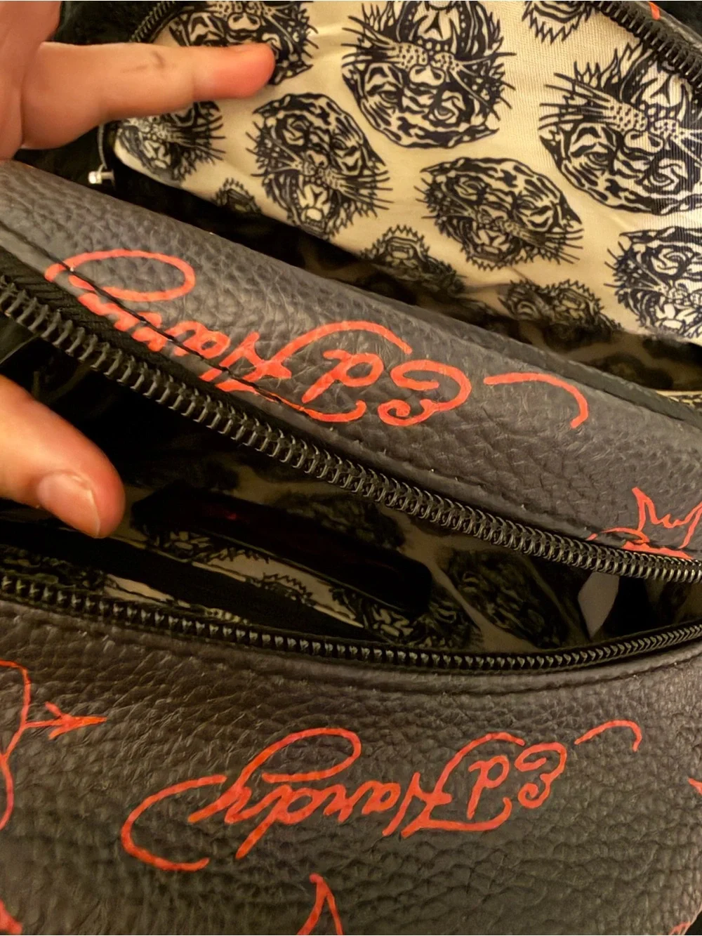 Ed Hardy Black Mini Backpack with Red Graphic Logo Print